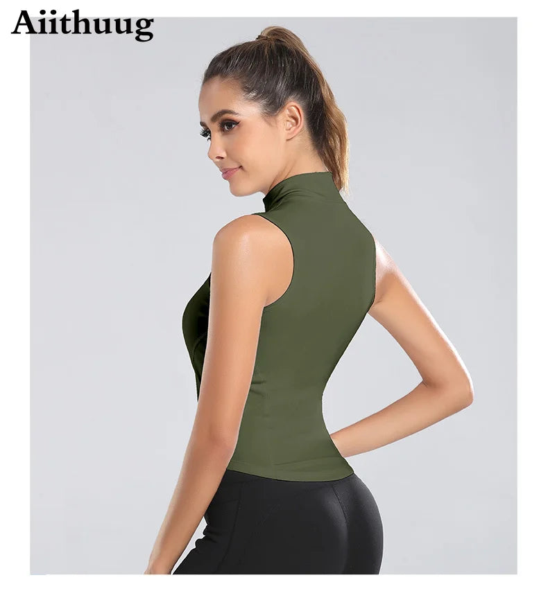 Aiithuug Women’s Athletic Zip-Up Vest – Sleeveless Workout Top