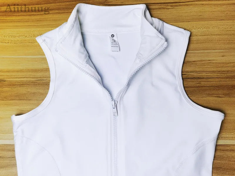 Aiithuug Women’s Athletic Zip-Up Vest – Sleeveless Workout Top