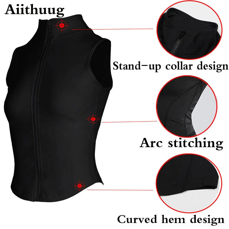 Aiithuug Women’s Athletic Zip-Up Vest – Sleeveless Workout Top