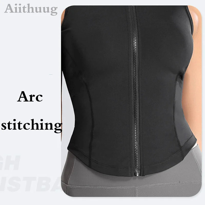 Aiithuug Women’s Athletic Zip-Up Vest – Sleeveless Workout Top
