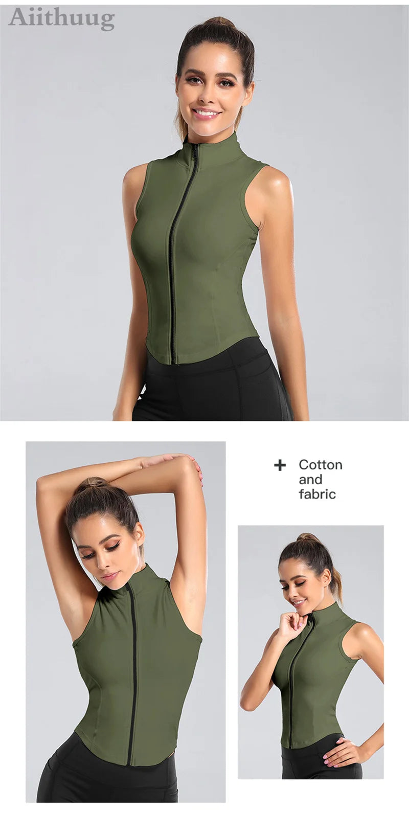 Aiithuug Women’s Athletic Zip-Up Vest – Sleeveless Workout Top