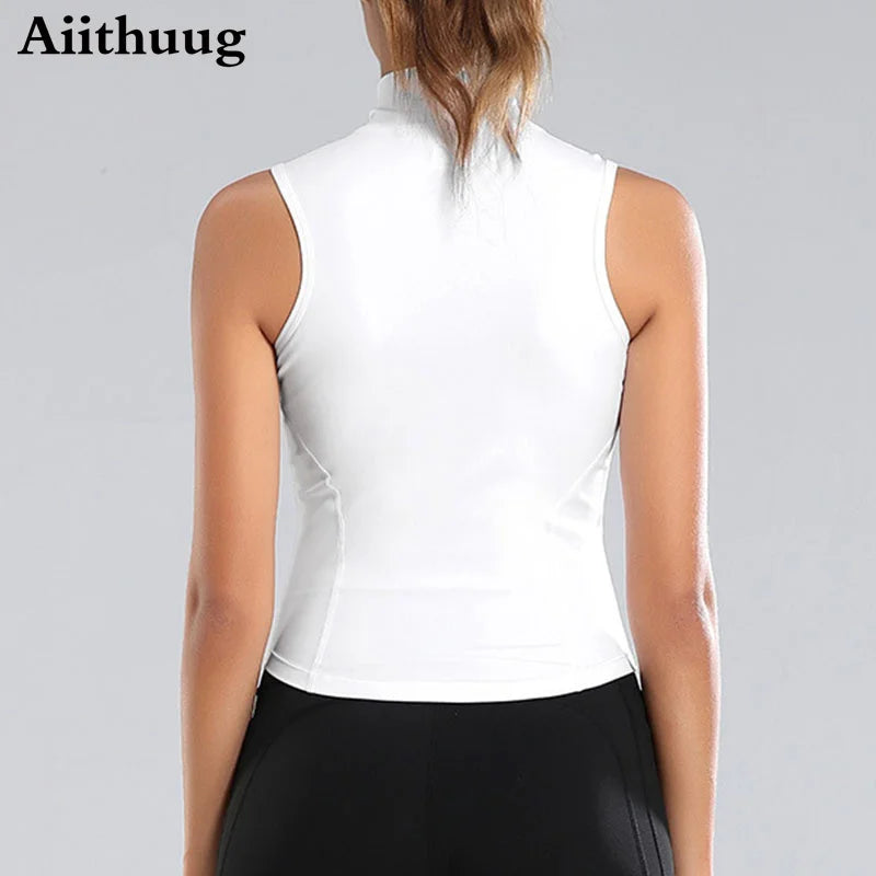 Aiithuug Women’s Athletic Zip-Up Vest – Sleeveless Workout Top