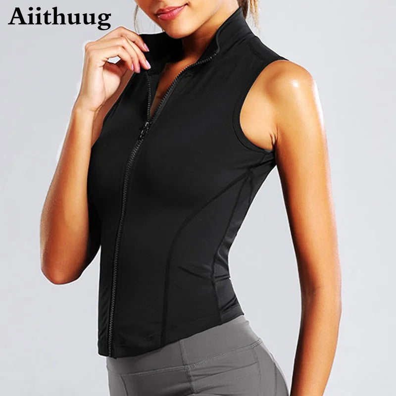Aiithuug Women’s Athletic Zip-Up Vest – Sleeveless Workout Top