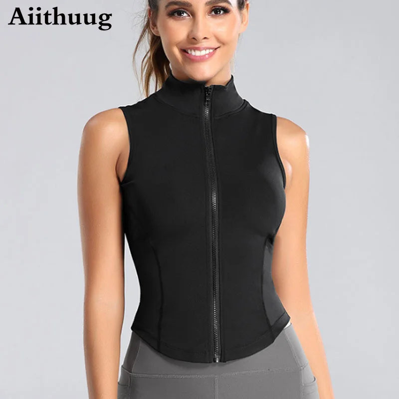 Aiithuug Women’s Athletic Zip-Up Vest – Sleeveless Workout Top
