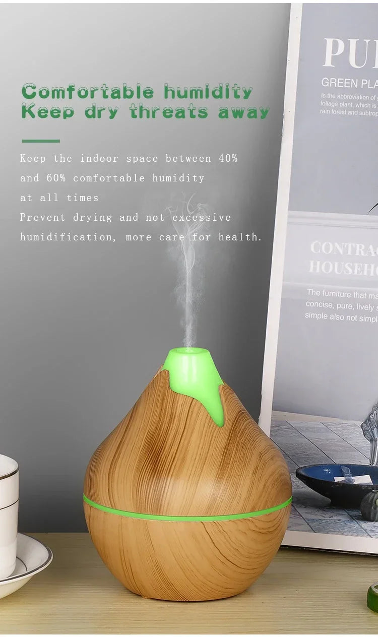 350ML Wood Grain Essential Oil Diffuser – Remote Control & LED Light