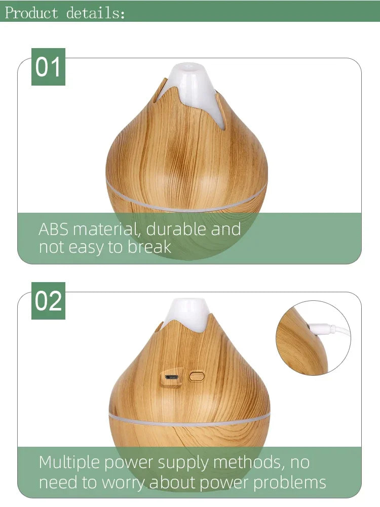 350ML Wood Grain Essential Oil Diffuser – Remote Control & LED Light