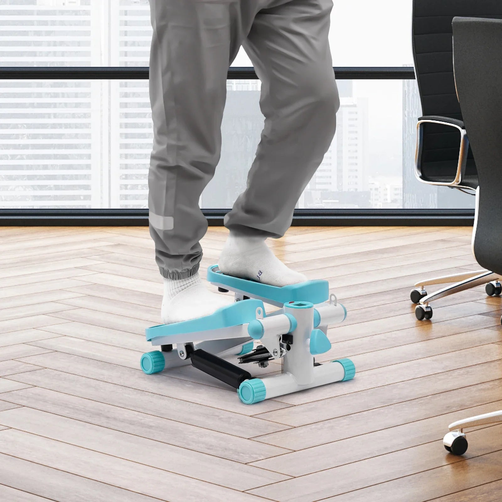 Portable Mini Fitness Stepper with Resistance Bands – Blue