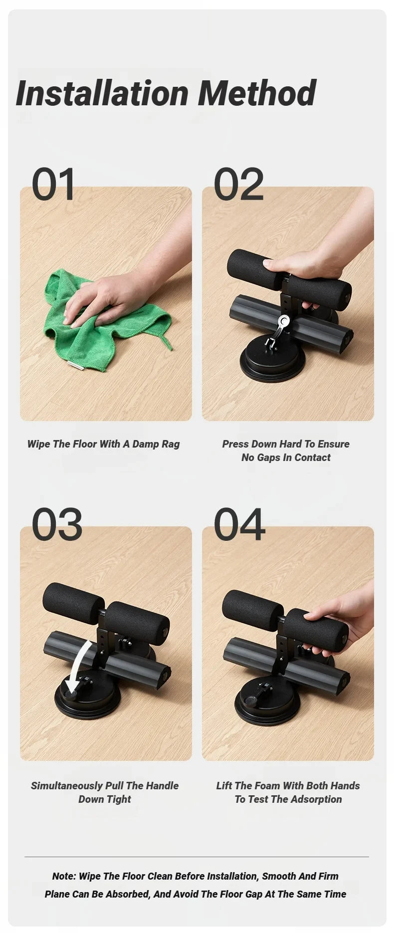 Adjustable Abdominal Sit-Up Equipment with Suction Cups & Ankle Support