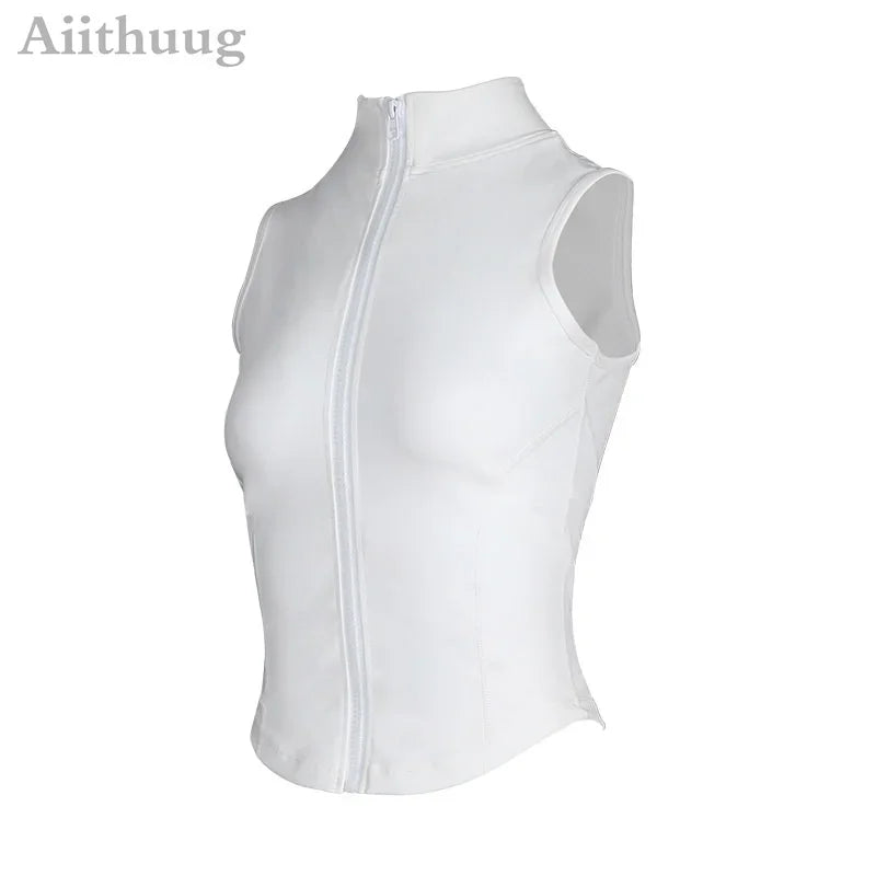 Aiithuug Women’s Athletic Zip-Up Vest – Sleeveless Workout Top