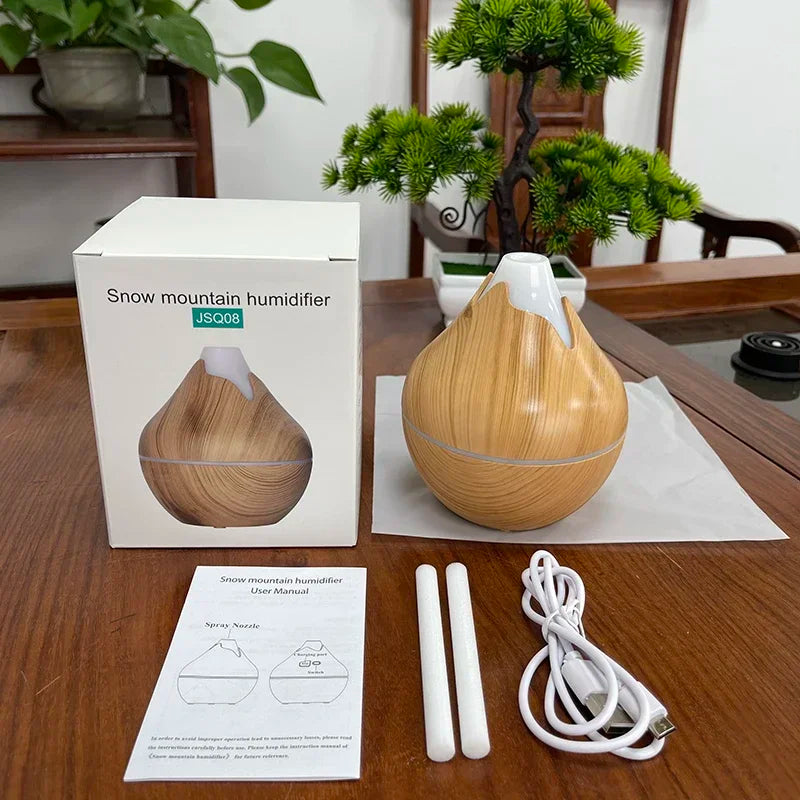 350ML Wood Grain Essential Oil Diffuser – Remote Control & LED Light