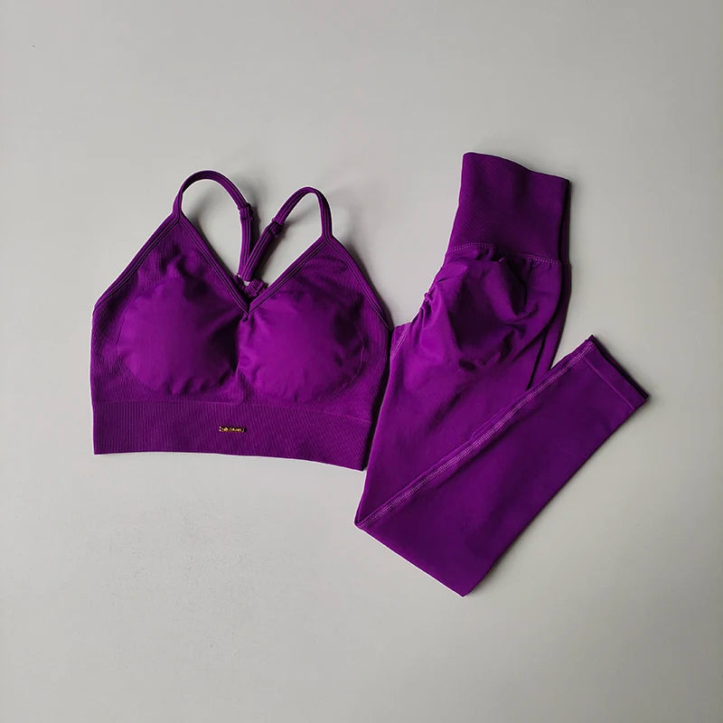 Seamless Women's V-Neck Bra & Leggings Fitness Yoga Set