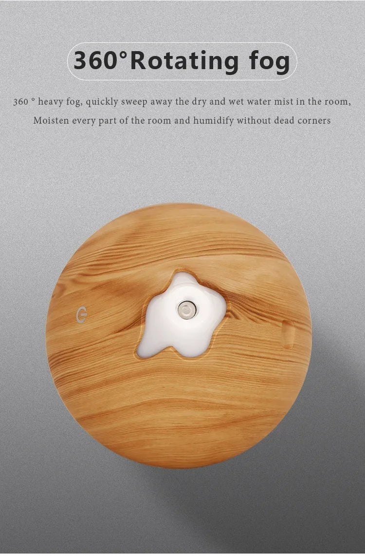 350ML Wood Grain Essential Oil Diffuser – Remote Control & LED Light