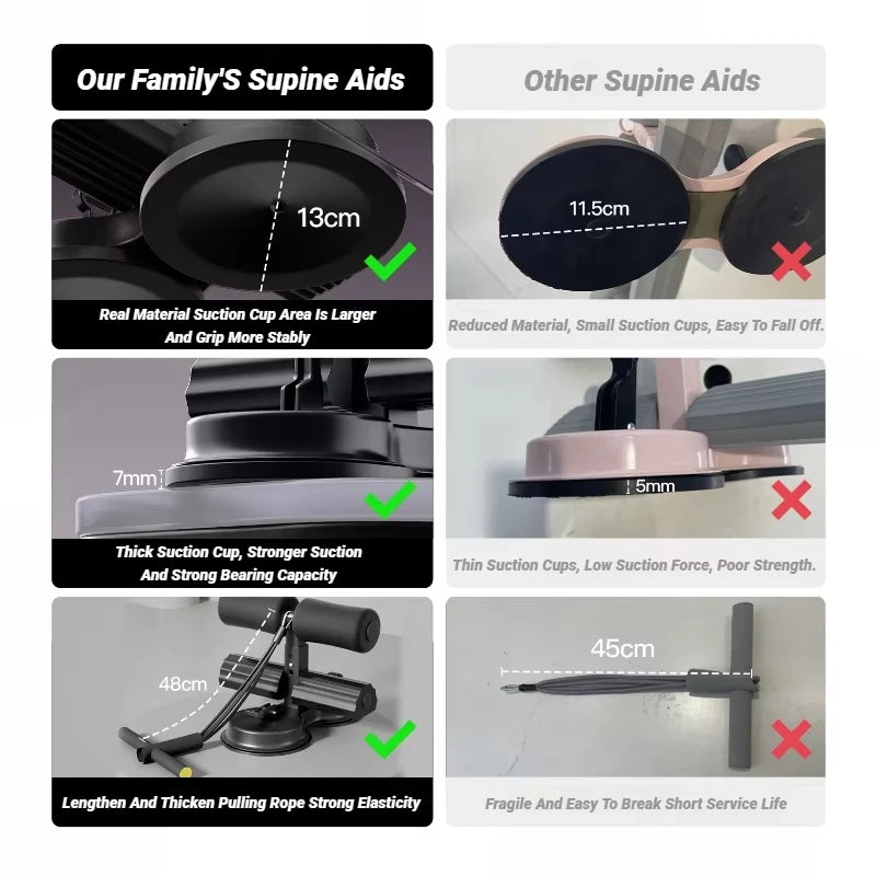 Adjustable Abdominal Sit-Up Equipment with Suction Cups & Ankle Support