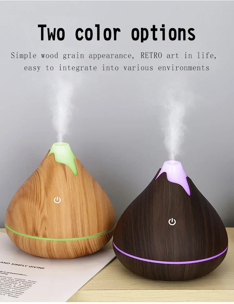 350ML Wood Grain Essential Oil Diffuser – Remote Control & LED Light