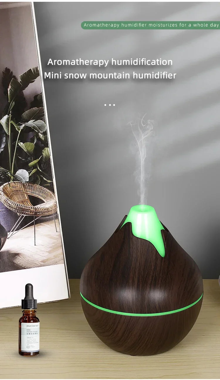 350ML Wood Grain Essential Oil Diffuser – Remote Control & LED Light