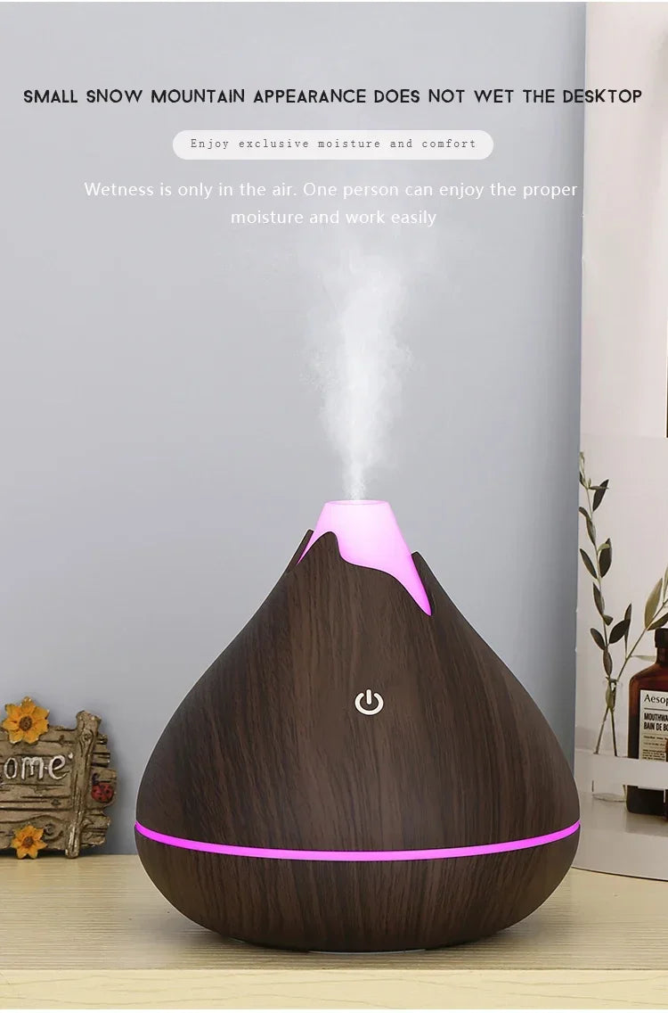 350ML Wood Grain Essential Oil Diffuser – Remote Control & LED Light