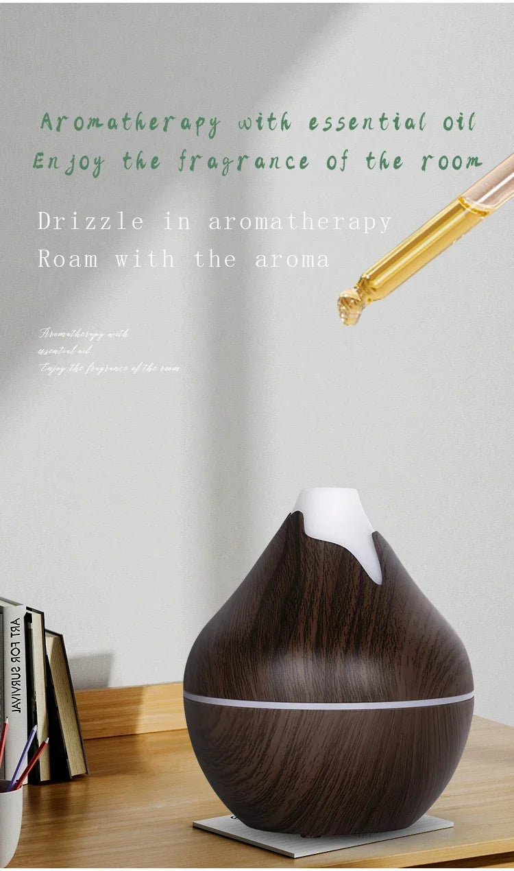 350ML Wood Grain Essential Oil Diffuser – Remote Control & LED Light