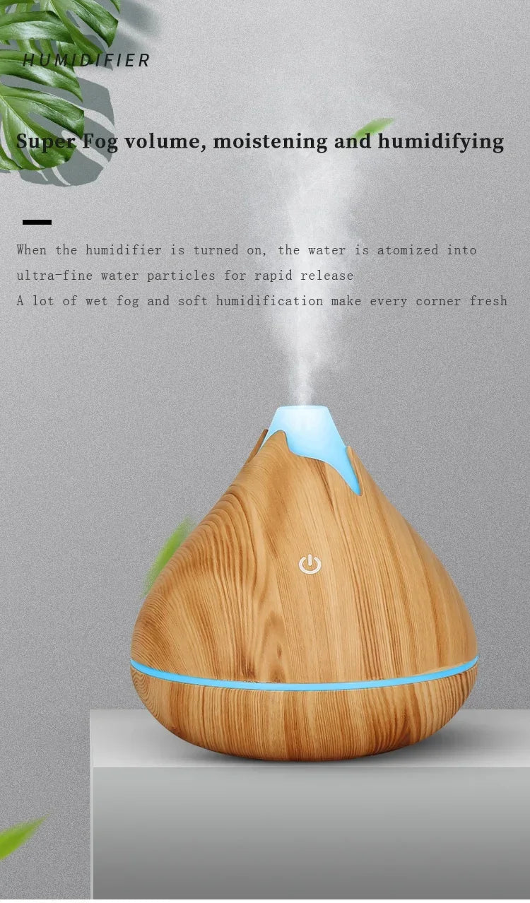 350ML Wood Grain Essential Oil Diffuser – Remote Control & LED Light