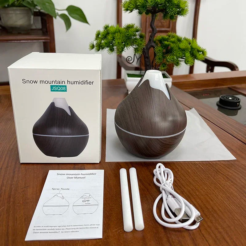 350ML Wood Grain Essential Oil Diffuser – Remote Control & LED Light