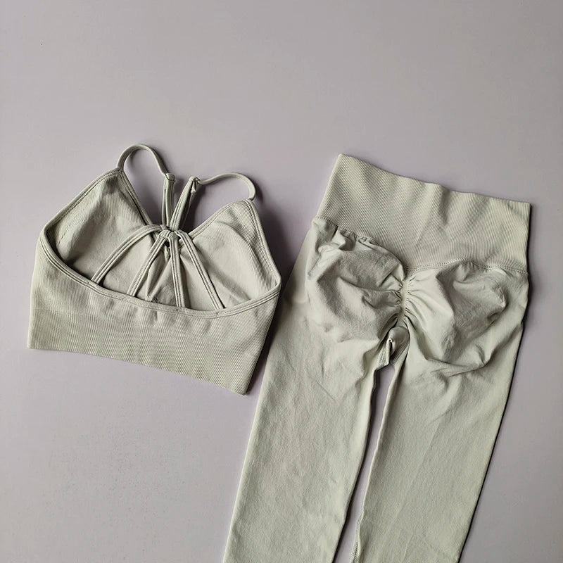 Seamless Women's V-Neck Bra & Leggings Fitness Yoga Set