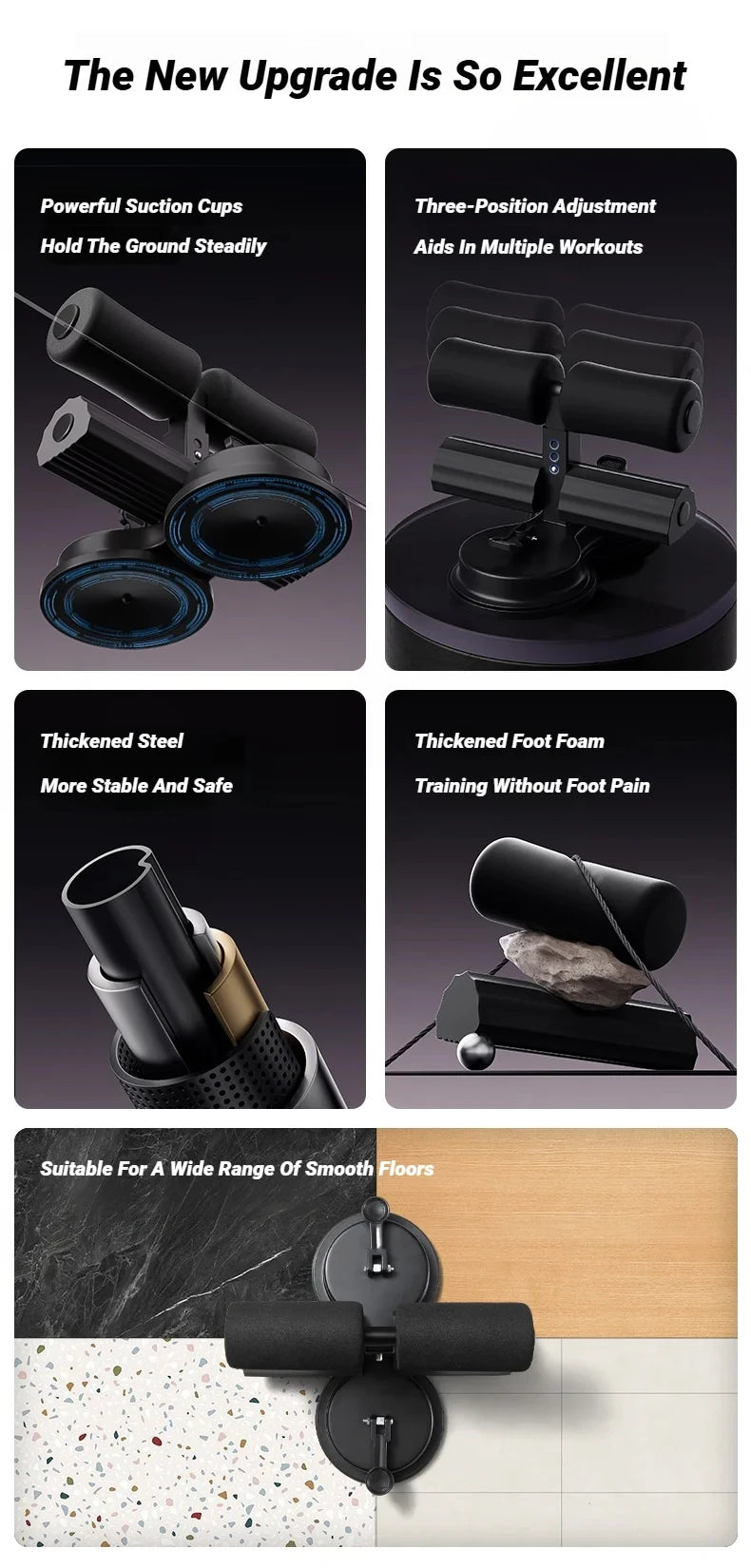 Adjustable Abdominal Sit-Up Equipment with Suction Cups & Ankle Support