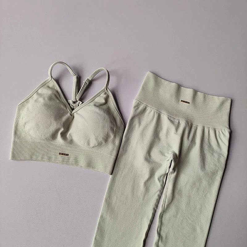 Seamless Women's V-Neck Bra & Leggings Fitness Yoga Set