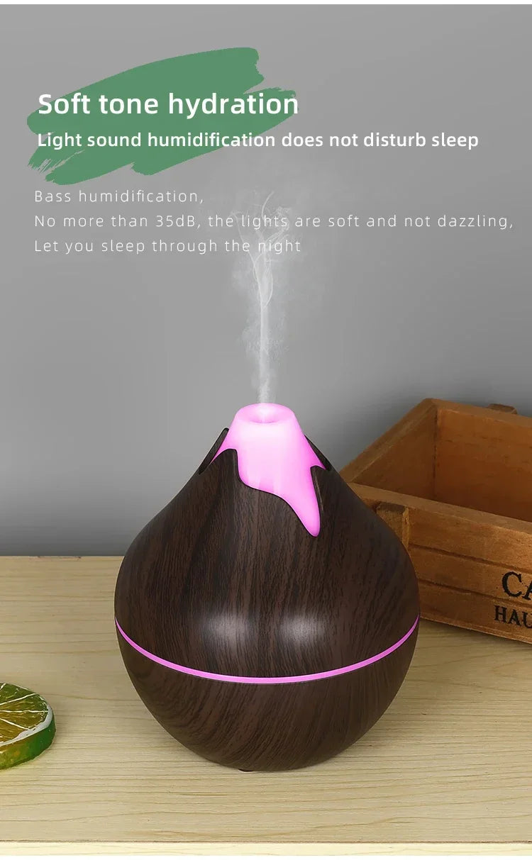 350ML Wood Grain Essential Oil Diffuser – Remote Control & LED Light