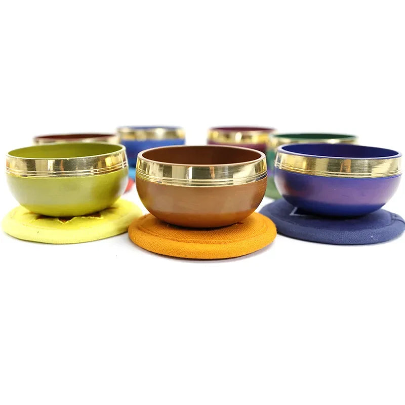 Nepal Handmade 8CM Rainbow Singing Bowl Set