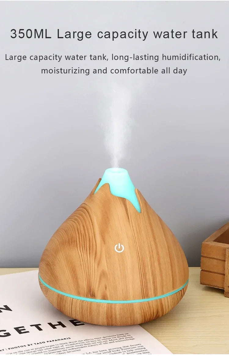 350ML Wood Grain Essential Oil Diffuser – Remote Control & LED Light