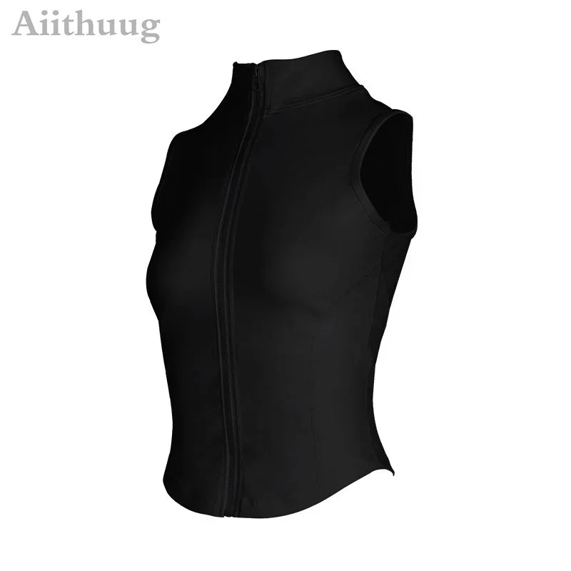 Aiithuug Women’s Athletic Zip-Up Vest – Sleeveless Workout Top
