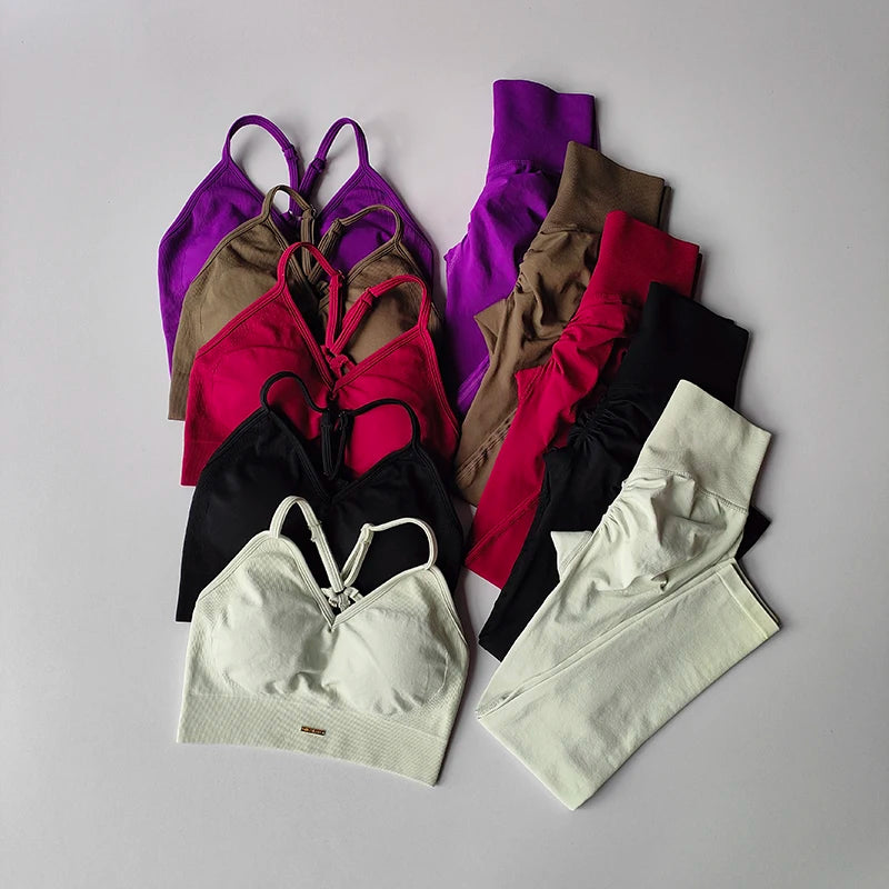 Seamless Women's V-Neck Bra & Leggings Fitness Yoga Set