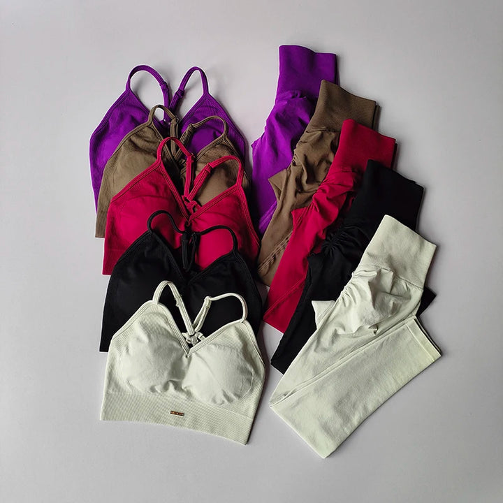 Seamless Women's V-Neck Bra & Leggings Fitness Yoga Set