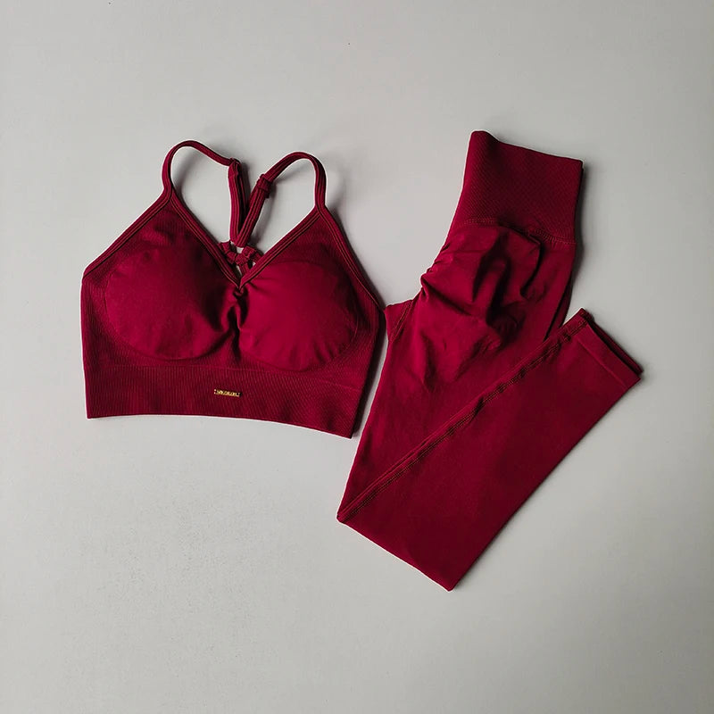 Seamless Women's V-Neck Bra & Leggings Fitness Yoga Set