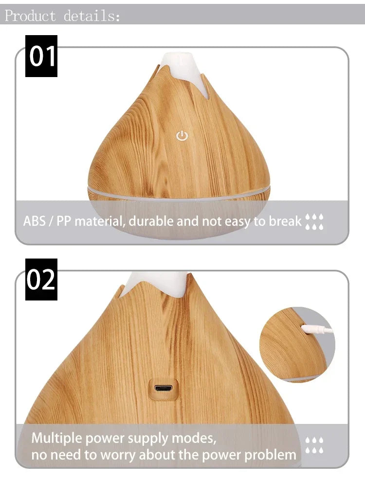 350ML Wood Grain Essential Oil Diffuser – Remote Control & LED Light