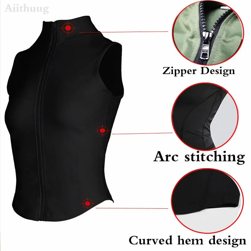 Aiithuug Women’s Athletic Zip-Up Vest – Sleeveless Workout Top