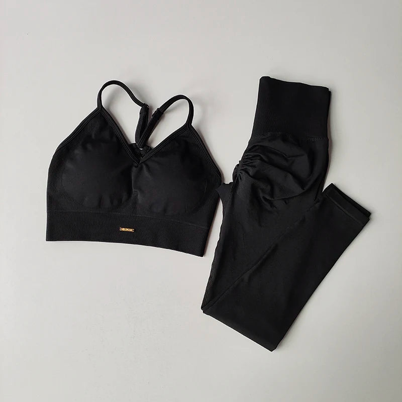 Seamless Women's V-Neck Bra & Leggings Fitness Yoga Set