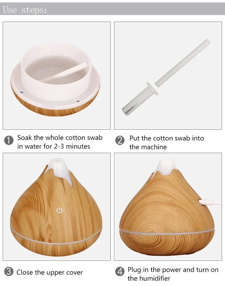 350ML Wood Grain Essential Oil Diffuser – Remote Control & LED Light
