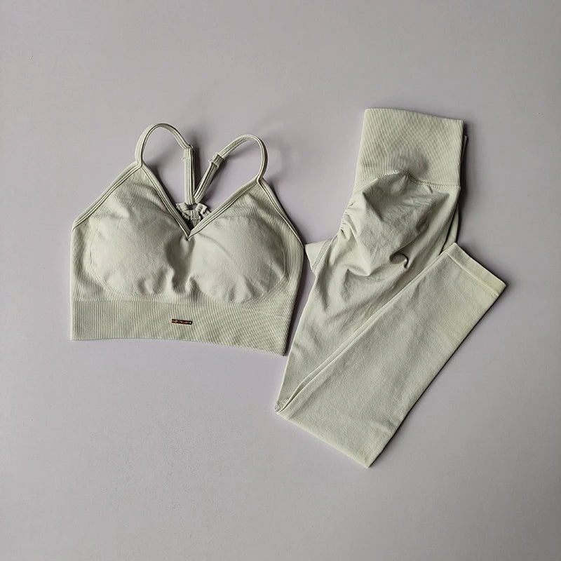 Seamless Women's V-Neck Bra & Leggings Fitness Yoga Set