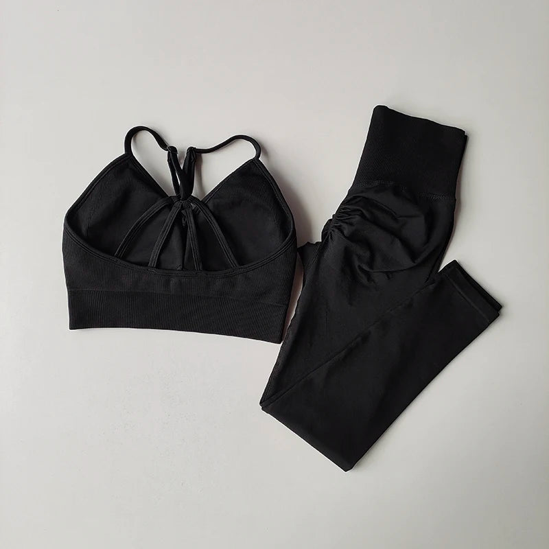 Seamless Women's V-Neck Bra & Leggings Fitness Yoga Set