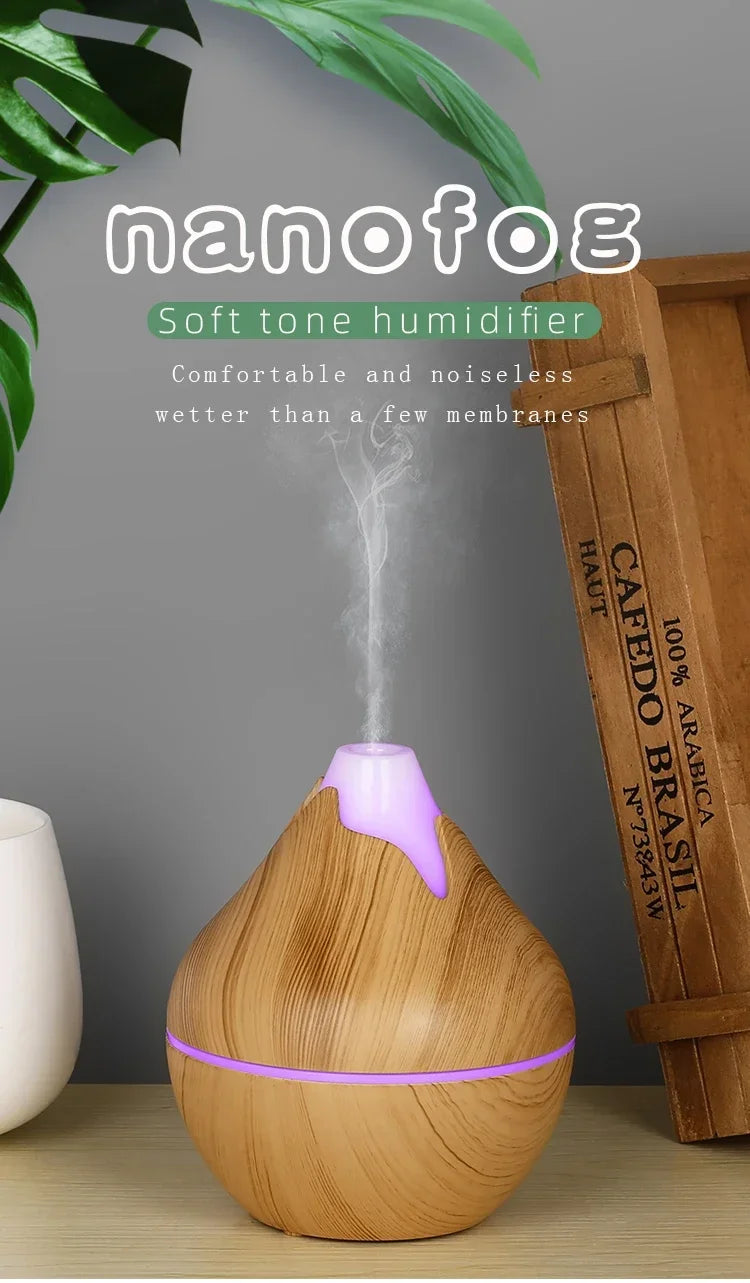 350ML Wood Grain Essential Oil Diffuser – Remote Control & LED Light