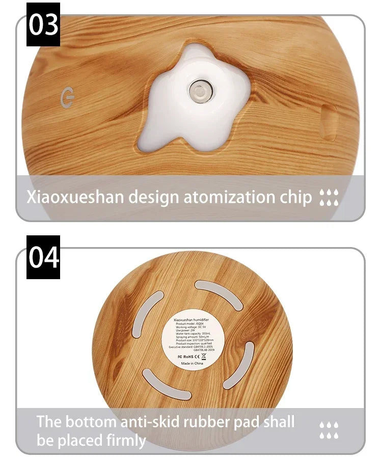 350ML Wood Grain Essential Oil Diffuser – Remote Control & LED Light