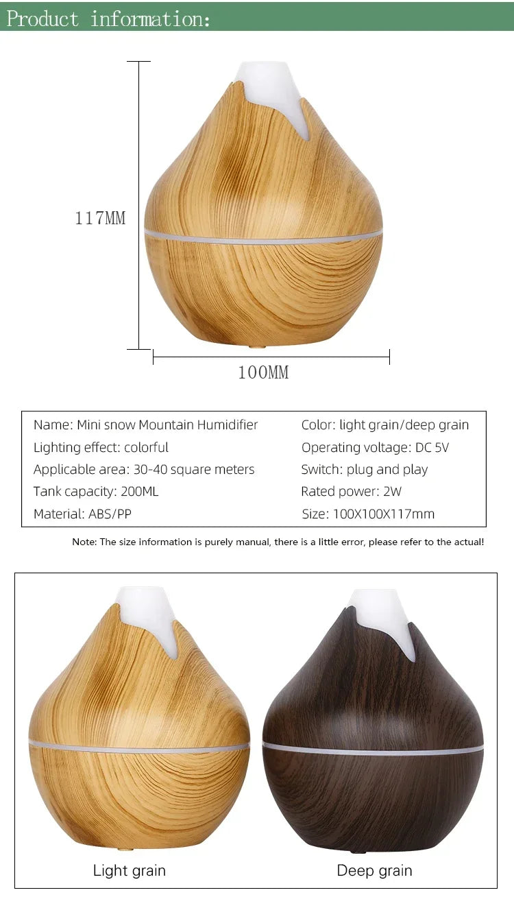 350ML Wood Grain Essential Oil Diffuser – Remote Control & LED Light