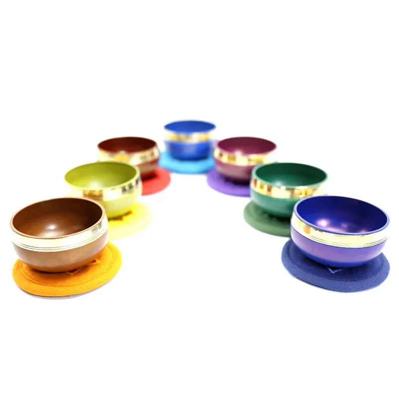 Nepal Handmade 8CM Rainbow Singing Bowl Set