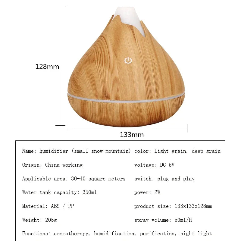 350ML Wood Grain Essential Oil Diffuser – Remote Control & LED Light