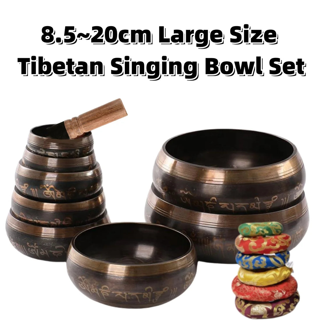 Tibetan Singing Bowl Set for Meditation & Chakra Healing (8.5–20CM)