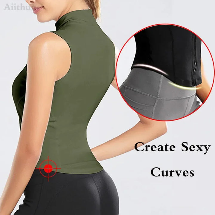 Aiithuug Women’s Athletic Zip-Up Vest – Sleeveless Workout Top
