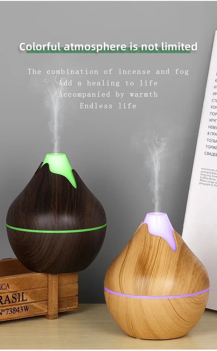 350ML Wood Grain Essential Oil Diffuser – Remote Control & LED Light