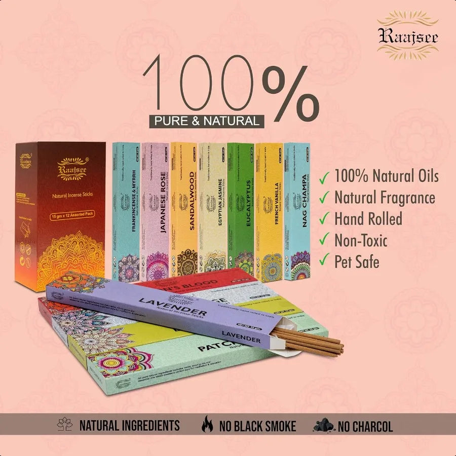 180g Assorted Organic Incense Sticks – Hand-Rolled & Chemical-Free