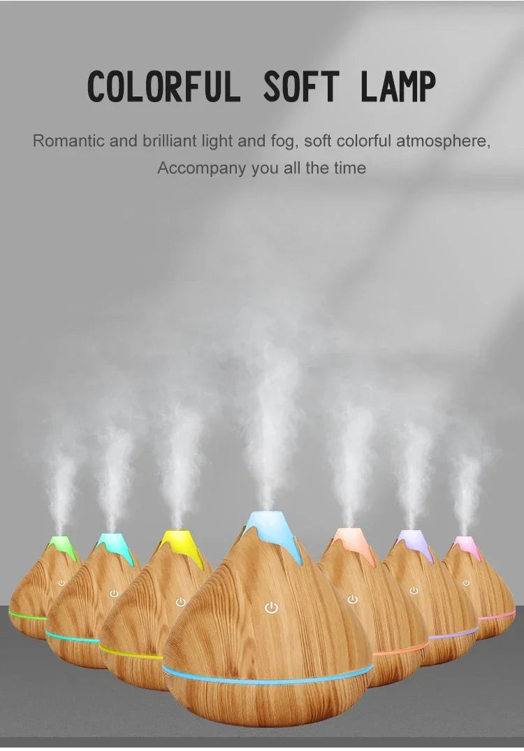 350ML Wood Grain Essential Oil Diffuser – Remote Control & LED Light