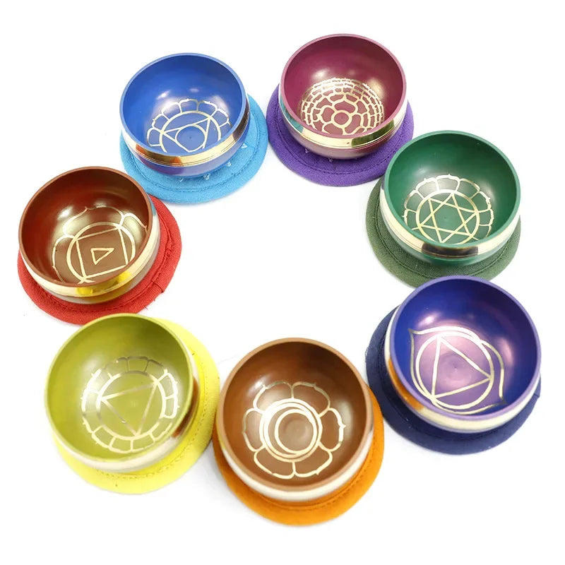 Nepal Handmade 8CM Rainbow Singing Bowl Set